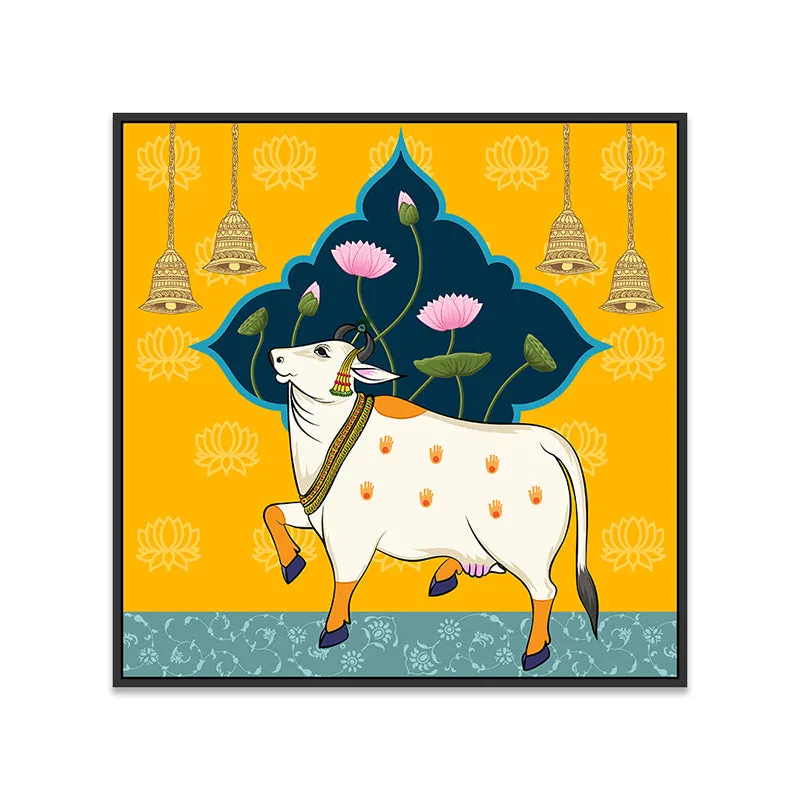 Sacred Cow Canvas Wall Painting With Frame - Black media 6