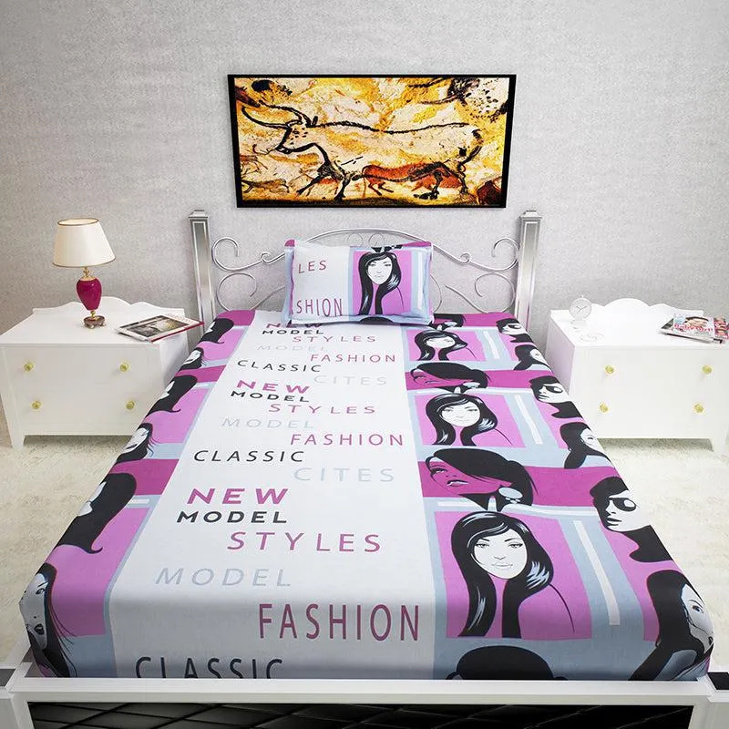 Face & Phrase Abstract Cotton Bedsheet - 144 TC media 5