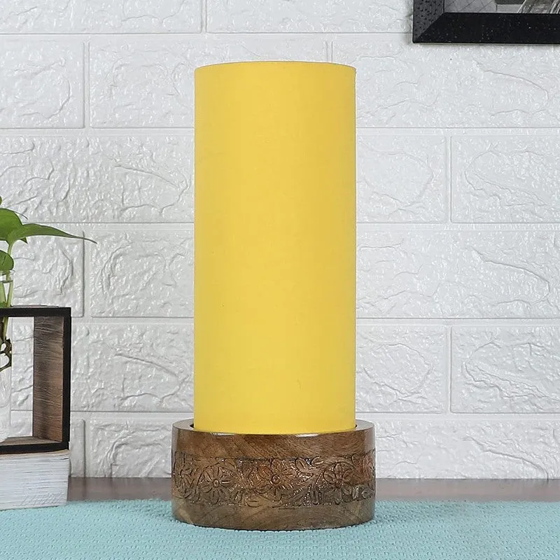 Divanae Cotton Table Lamp With Wooden Base - Yellow media 4