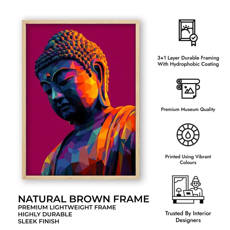Prismatic Peace Buddha Archival Paper Wall Painting With Brown Frame media 9