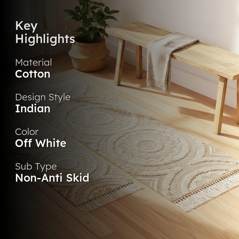 Mandala Cotton Runner Rug (Off White) - Set of Two media 2