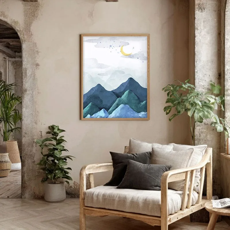 Crescent Blue Peaks Archival Paper Wall Art - Natural Brown Frame media 3