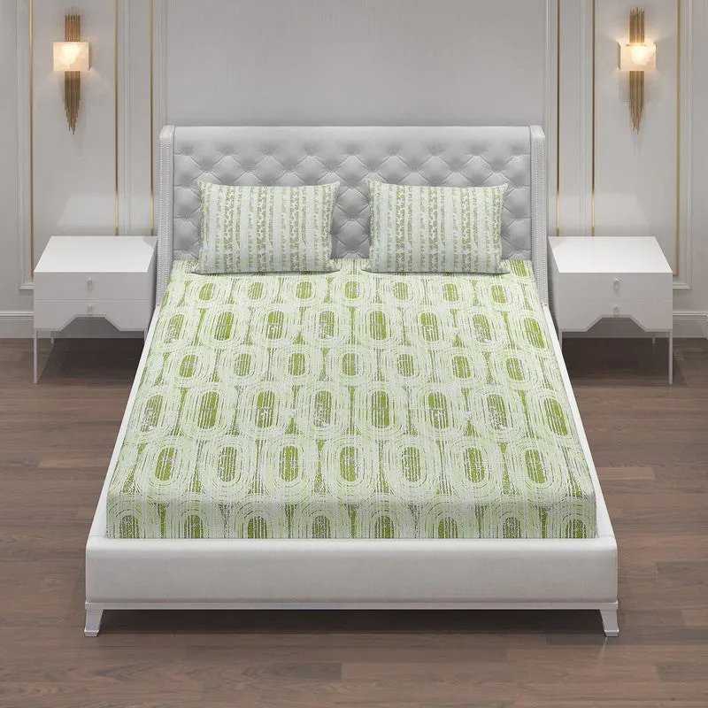 Monte Carlo Striped Ovals Cotton Bedsheet (Green) - 104 TC media 4