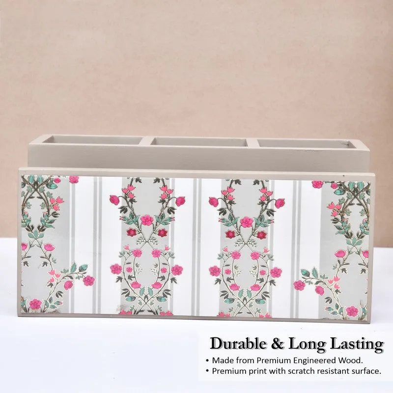 Beige Handcrafted Wooden Cutlery Stand - 4