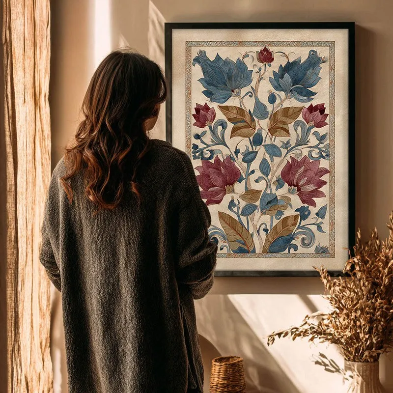 Vintage Lotus Canvas Wall Painting With Black Frame media 6