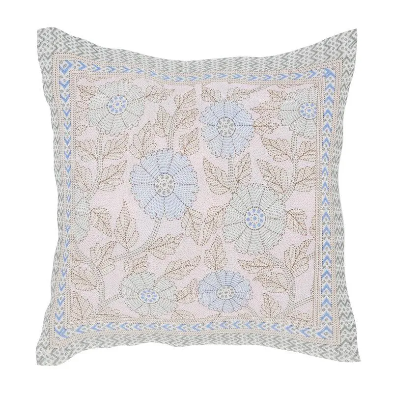 Neeraja Floral Diwan Set (Blue & Pink) - Eight Piece Set media 3