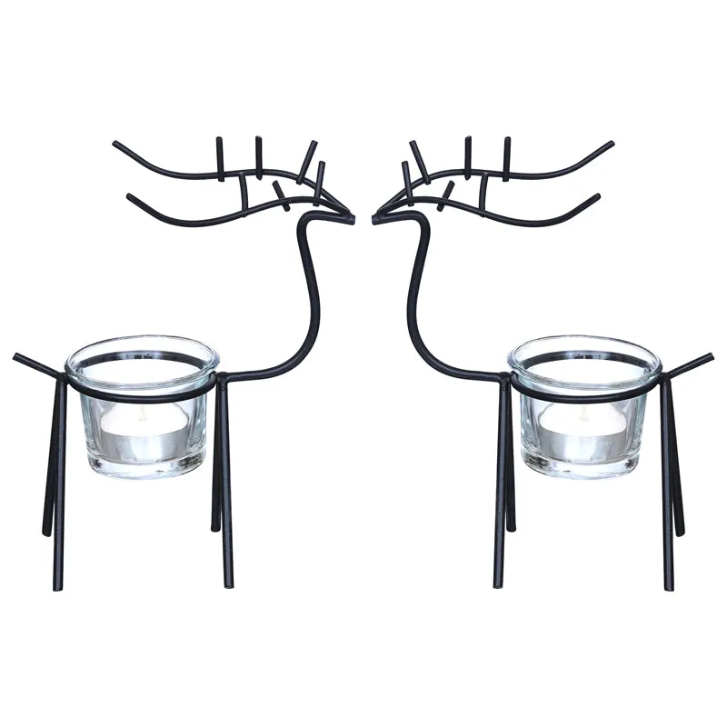 Prancing Flame Metal Tea Light Holder (Black) - Set Of Two media 4