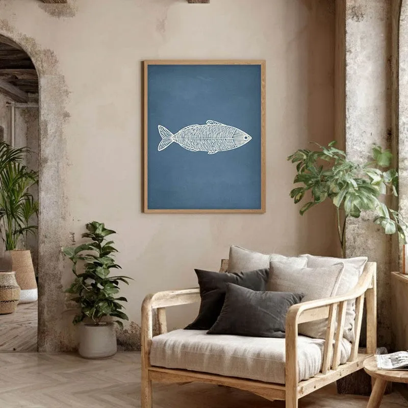Minimal Fish Artwork Canvas Wall Painting With Brown Frame media 6