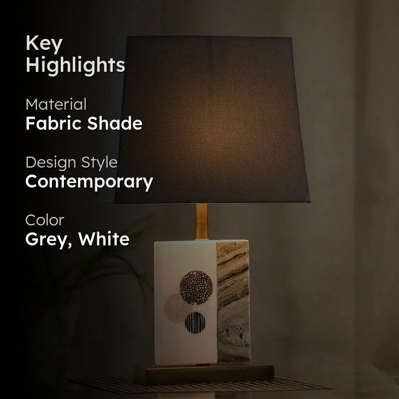 Blaze Printed Fabric Table Lamp With Marble & Brass Base - Grey,White media 2