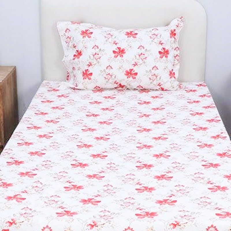 Jumina Floral Printed Cotton Bedsheet (Red) - 180 TC media 4