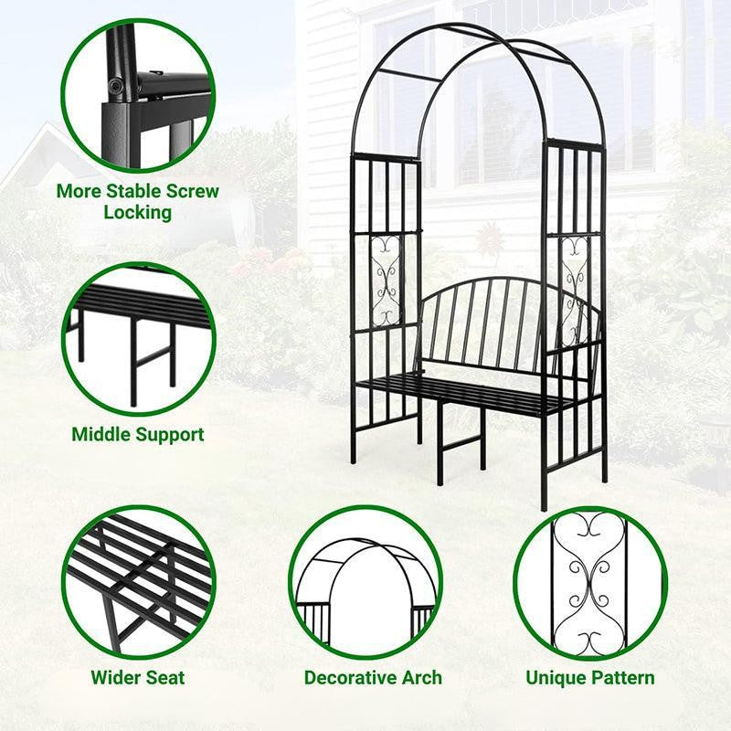 Arch Arbor Metal Outdoor Bench With Planter Stand - Black media 3