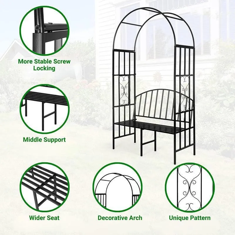Arch Arbor Metal Outdoor Bench With Planter Stand - Black media 3