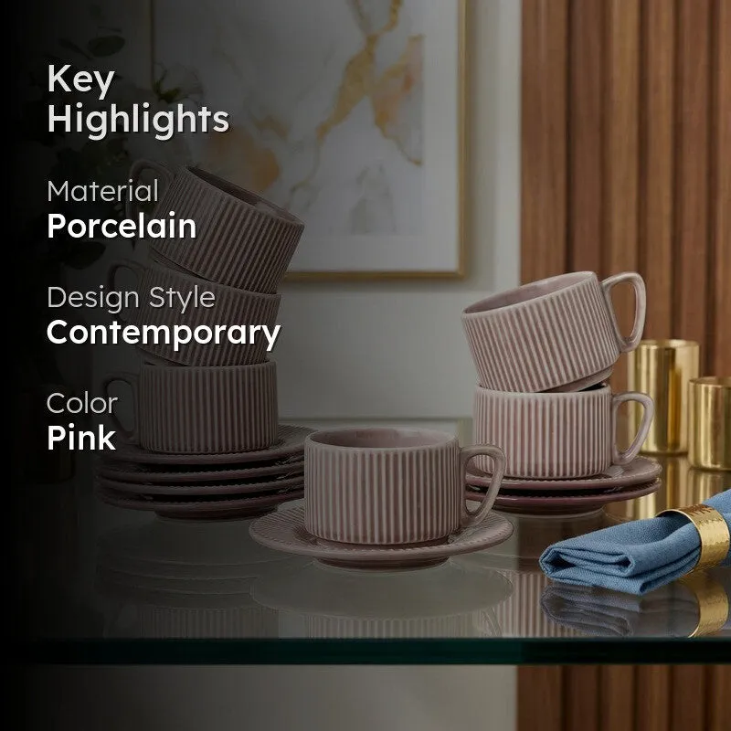Pure Brew Porcelain Cup & Saucer (220 mL Each) - Twelve Piece Set media 2