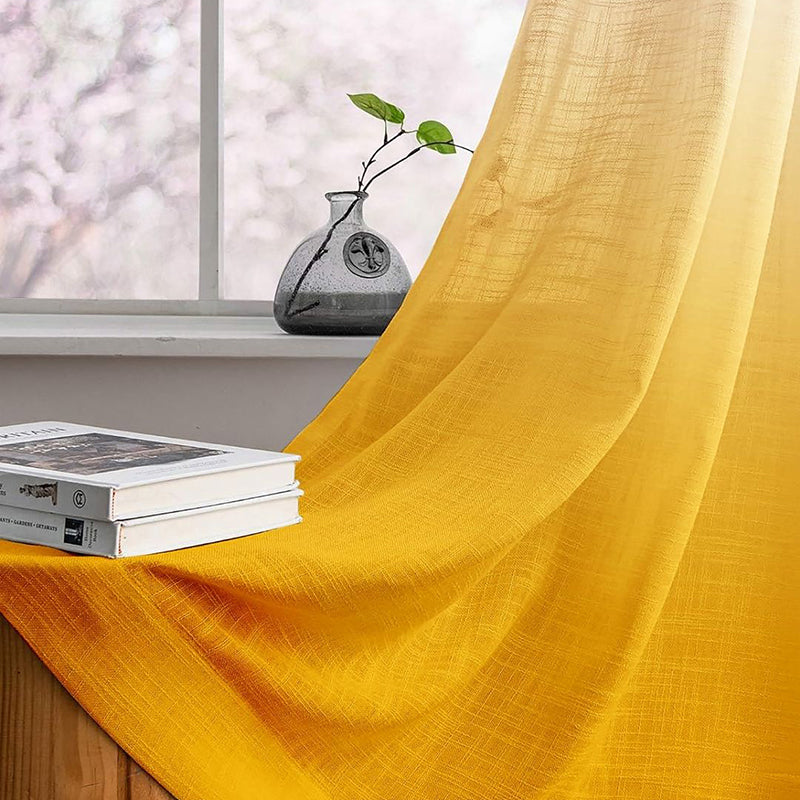 Ombrina Linen Texture Sheer Curtain (Yellow) - Set Of Two media 3