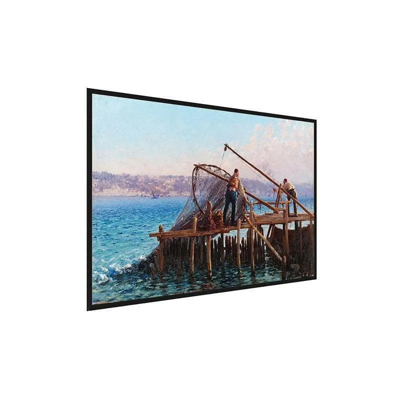 Fisherman By The Bay Canvas Wall Painting - Black Frame media 3