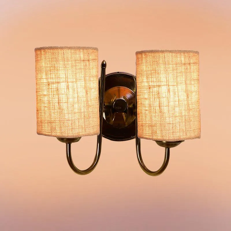 Veda Duo Cylindrical Fabric & Metal Wall Lamp - Beige media 3