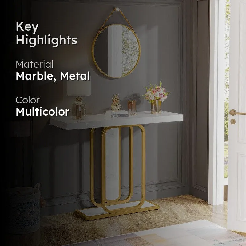 Sleek Metal Console Table with Marble Top - Small media 2