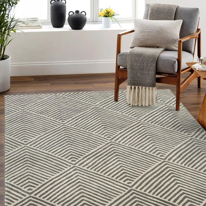 Medon Hand Tufted Geometric Wool & Nylon Carpet - Grey & Green media 3