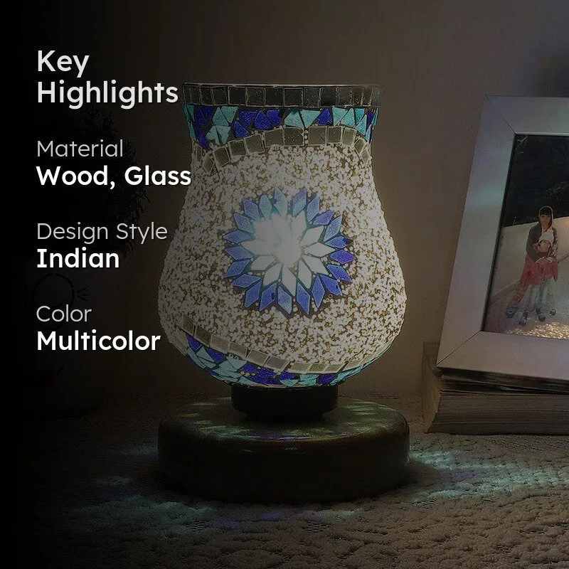 Lumiris Mosaic Glass Table Lamp With Wooden Base - Multicolor media 2