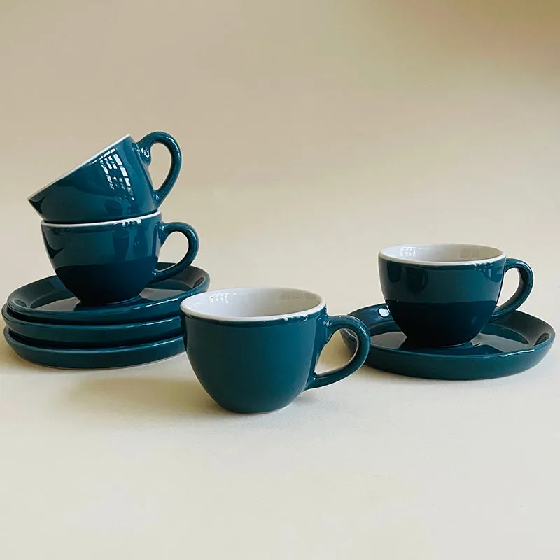Blush & Brew Ceramic Cup & Saucer (Deep Green/100 mL Each) - Set of Four media 5