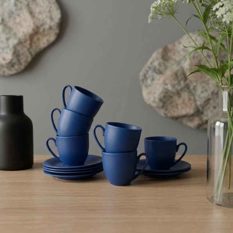 CozySip Porcelain Cup & Saucer (Blue/200 mL Each) - Set of Six - 1