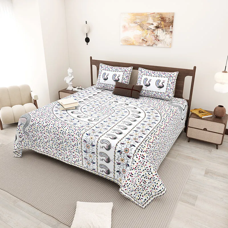 Aanchal Ethnic Cotton Bedsheet (Blue) - 180 TC media 1