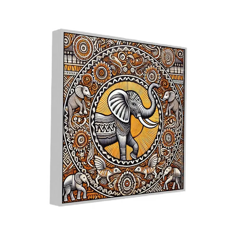 Madhubhani Haathi Canvas Wall Art With Frame media 3