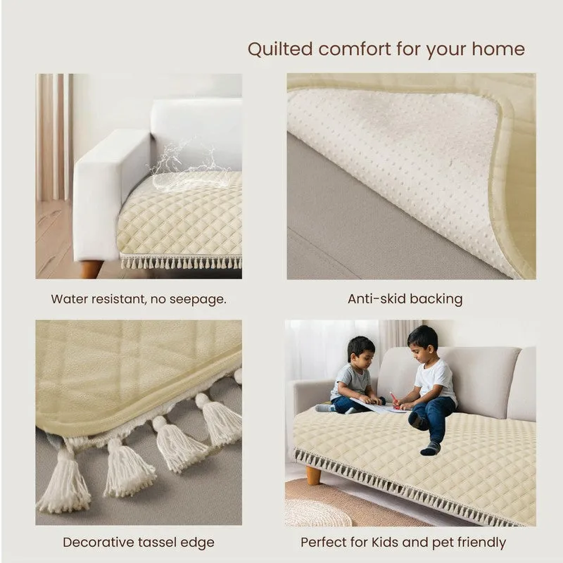 Urban Space Quilted Geometric Sofa Cover - Beige media 6