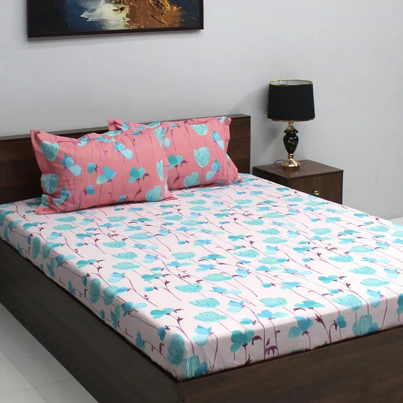 Prisha Floral Cotton Bedsheet (Pink,Blue) - 110 TC media 3