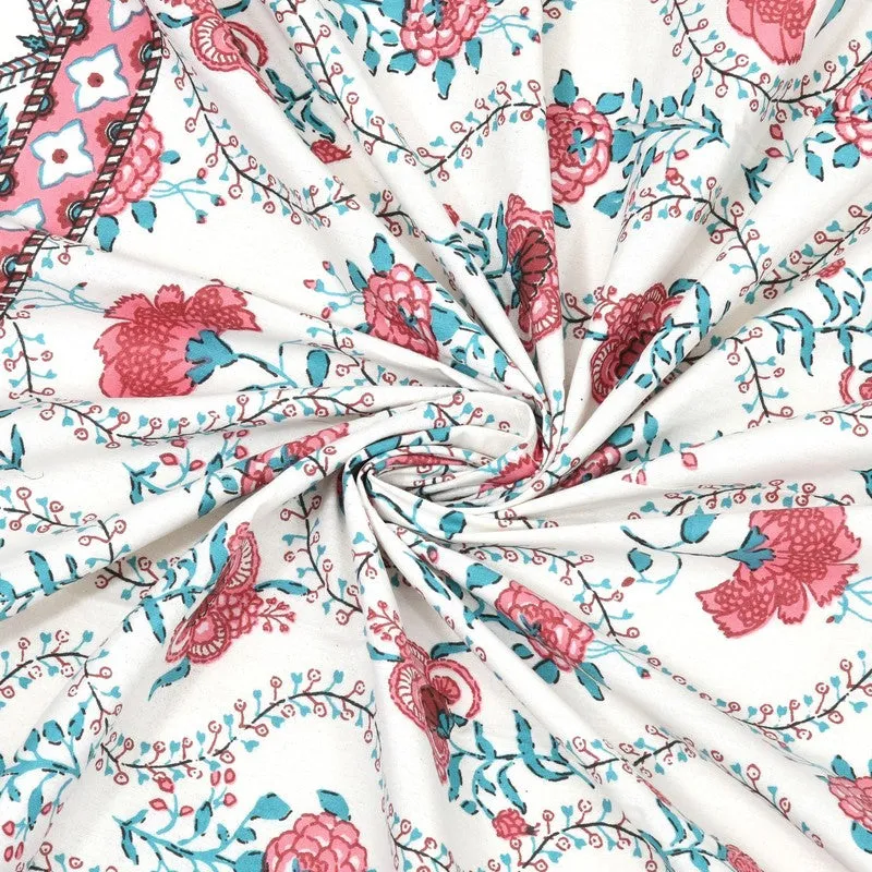 Blossomza Cotton Bedsheet (White,Pink) - 240 TC media 5