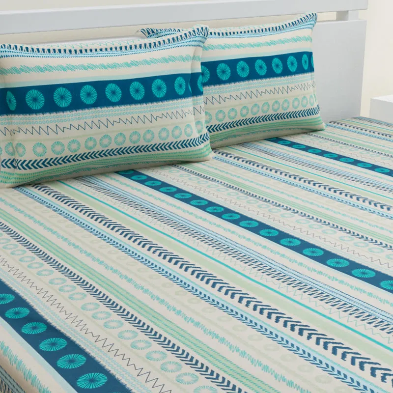 Florelle Strips Cotton Bedsheet (Blue) - 144 TC media 3