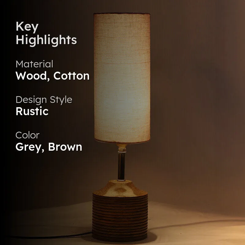 Vida Wooden Table Lamp With Bamboo Shade - Grey,Brown media 2