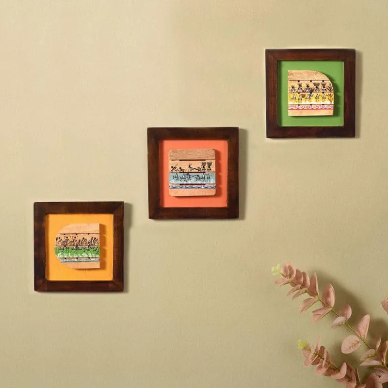 Warli Wrap Wall Art - Set Of Three media 1