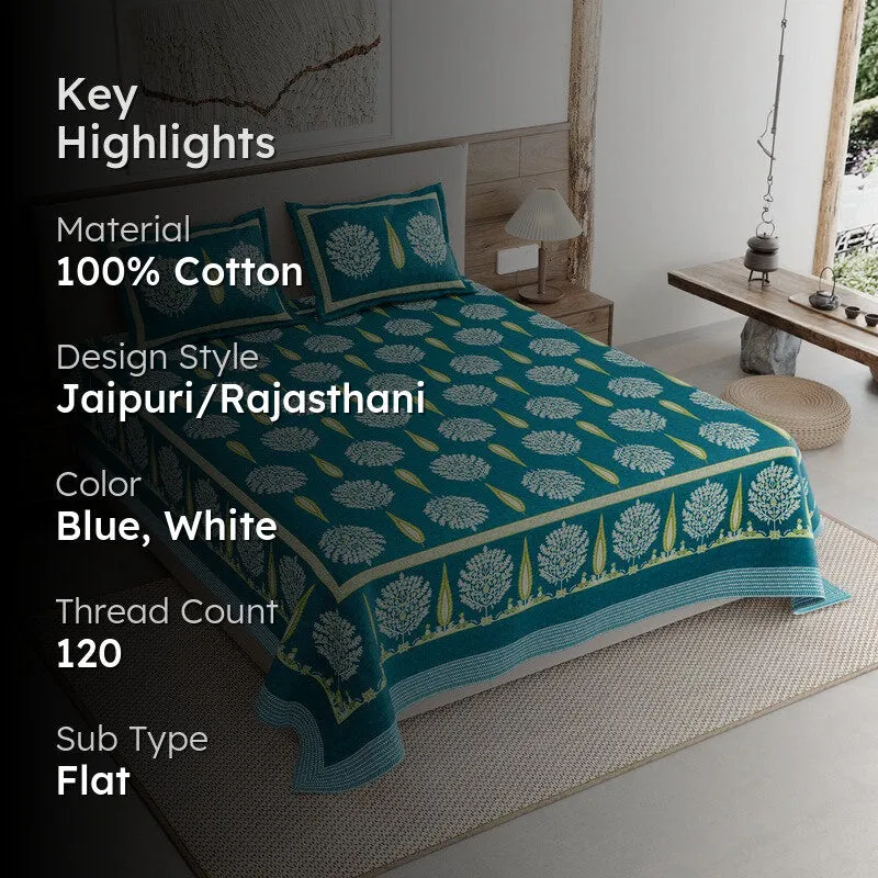 Jaipur Weave Cotton Bedsheet (Blue,White) - 120 TC media 2