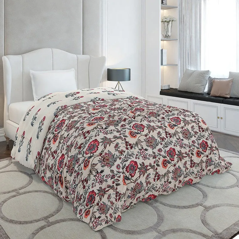 Monte Carlo Rosavyn Floral Polyester Reversible Comforter (Beige) - 120 GSM media 1
