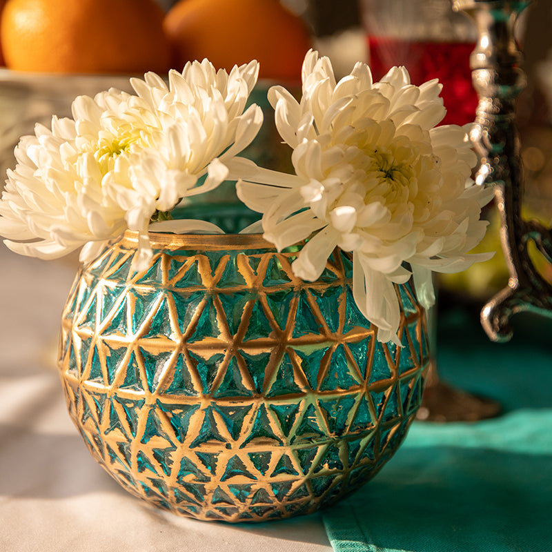 Foiled Sphere Candle Holder (Gold,Blue) - Set Of Two media 4