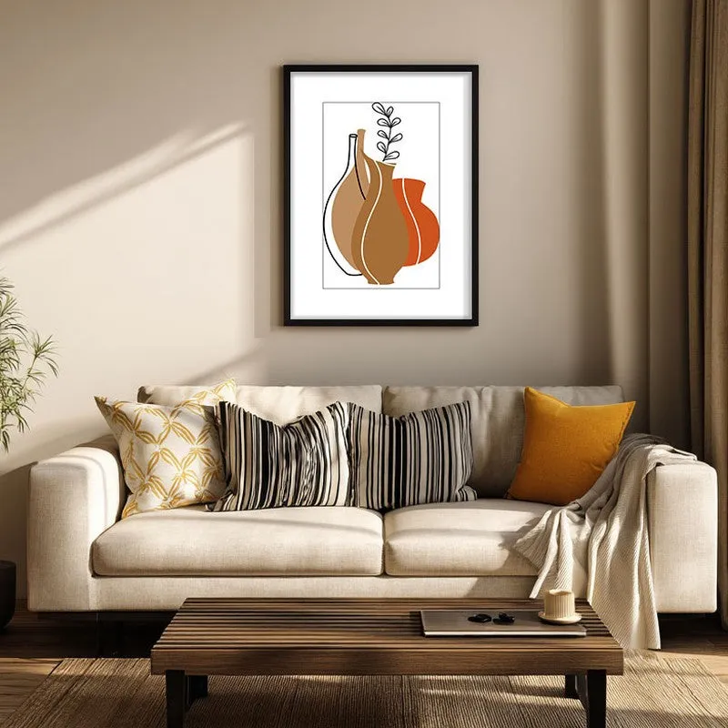 Earthen Jars Canvas Wall Painting With Black Frame media 1
