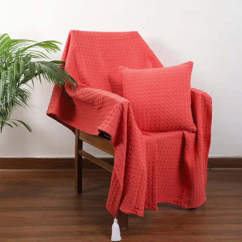 Tender Loom Knitted Cotton Throw (Red) - Two Piece Set media 1