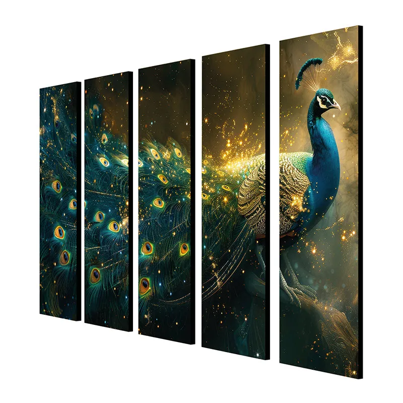 Gilded Peacock Canvas Wall Art - Set Of Five media 6