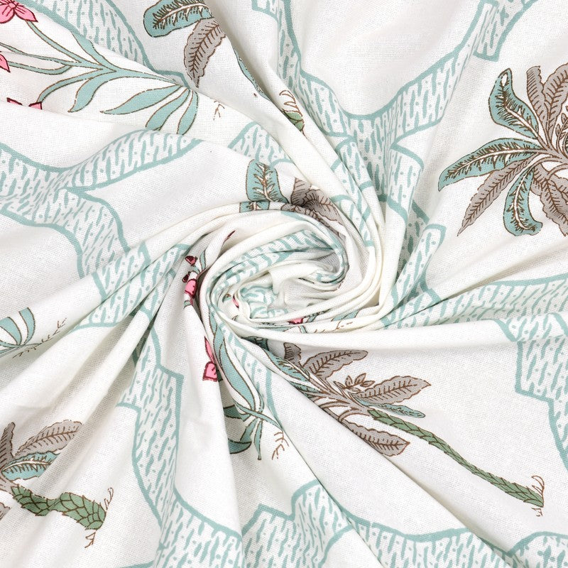 Haveli Block Cotton Bedsheet (Green,Pink) - 180 TC media 7