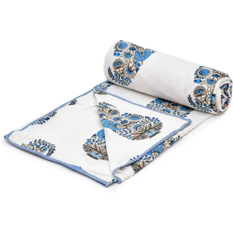 Dishti Ethnic Reversible Cotton Dohar (White & Sky Blue) - 180 GSM media 5