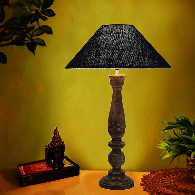 Nihara Wooden & Jute Table Lamp - Blue,Brown media 1