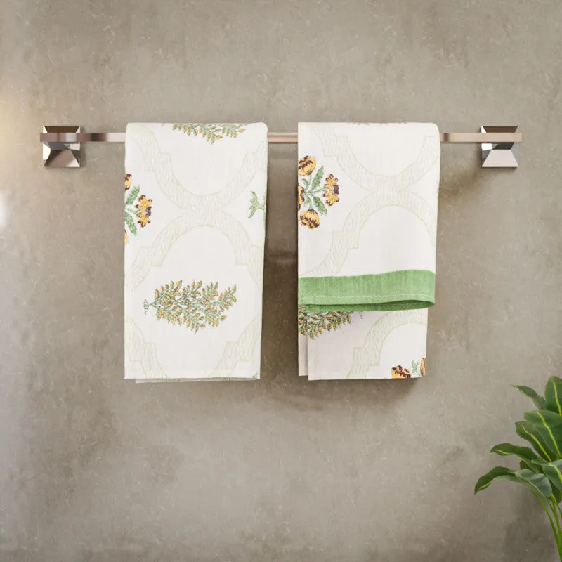 Flora Drift Cotton Hand Towel (Green) - Set Of Two media 3