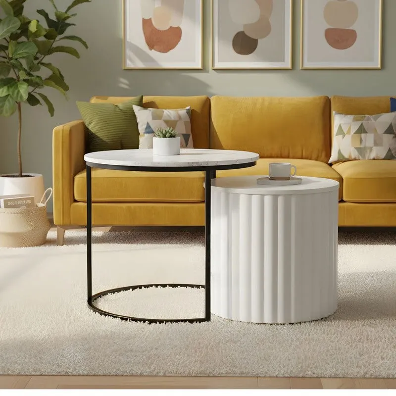 Elvora Center Table (White & Black) - Set Of Two media 1
