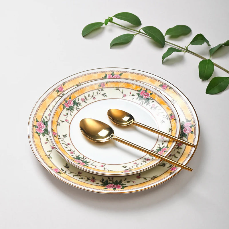 Yesenia 24k Gold Brushed Porcelain Dinner Set - 33 Piece Set media 3