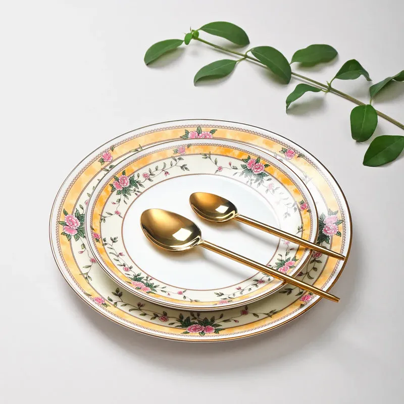 Yesenia 24k Gold Brushed Porcelain Dinner Set - 33 Piece Set media 3