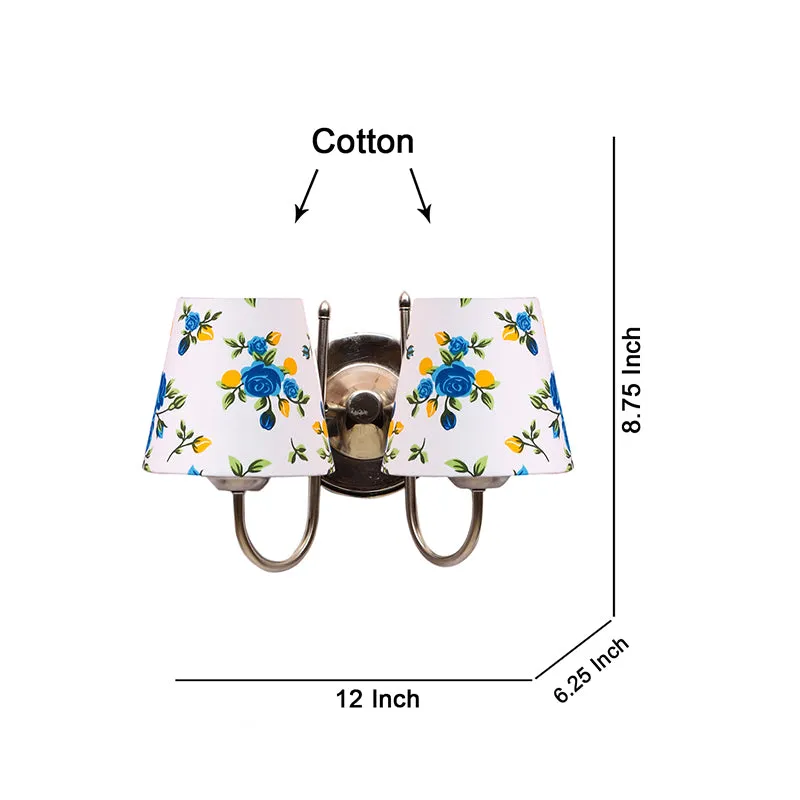 Veda Duo Blue Fleur Conical Fabric & Metal Wall Lamp media 5