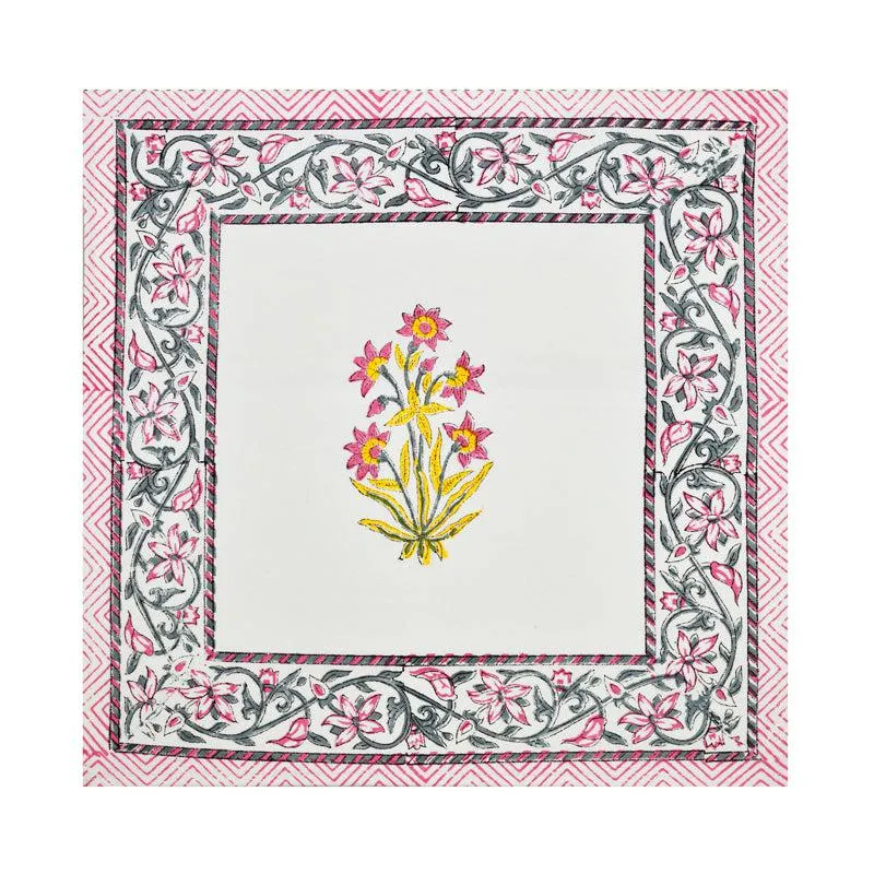 Basanti Bloom Jaipuri Block Print Cushion Cover - Set Of Three media 3