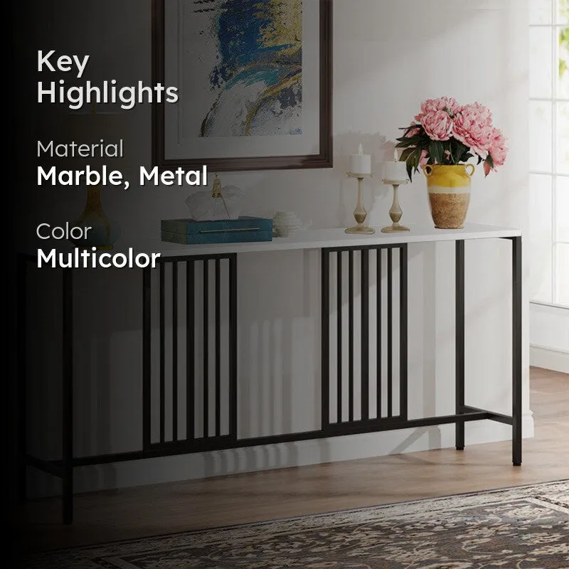 Narrow Long Metal Console Table with White Marble Top (Black) - Medium media 2