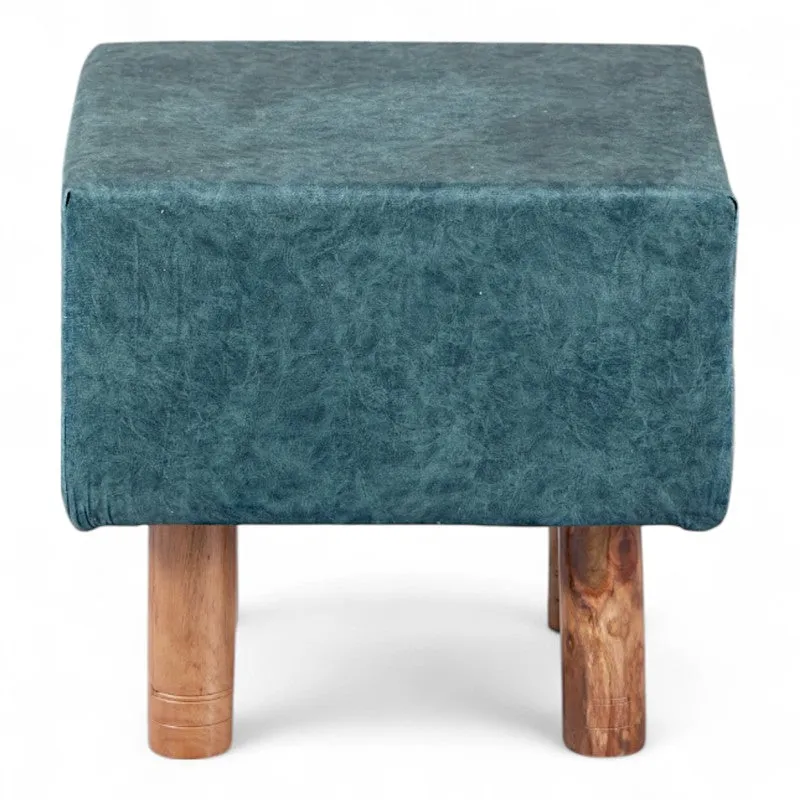 Trixon Acacia Wooden Ottomans (Blue) - Set Of Two media 3
